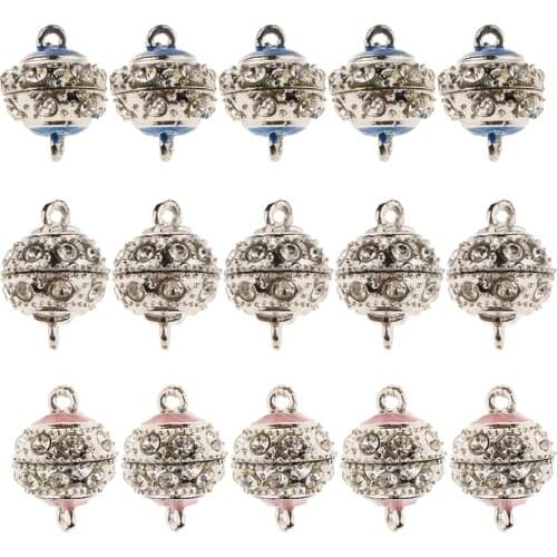 5 Pieces Round Copper Magnetic Clasps Paved Rhinestone for Bracelet Necklace Making DIY Findings Supply