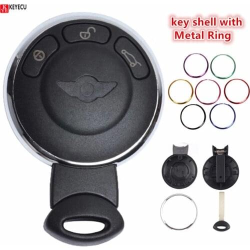 KEYECU Metal Ring Smart Remote Control Car Key Shell Case With 3 Buttons - FOB for BMW Mini Cooper Cabrio R56 R57 R58 R60 R61