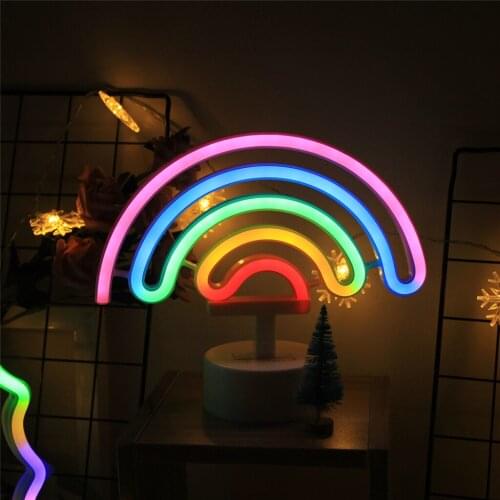 Cute Night Light Rainbow Neon Sign LED Rainbow Light for Home Decoration Neon Lamps for Girls Bedroom Cactus lamp Dropshipping