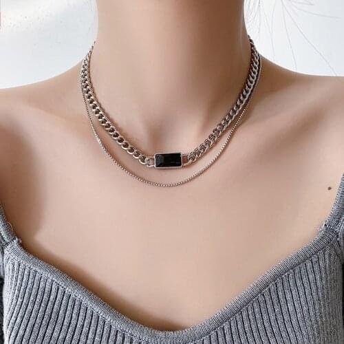 Mewanry 925 Sterling Silver Multilayer Chain Necklace Trendy Design Vintage Handmade Black Stone Pendant Party Jewelry Gifts