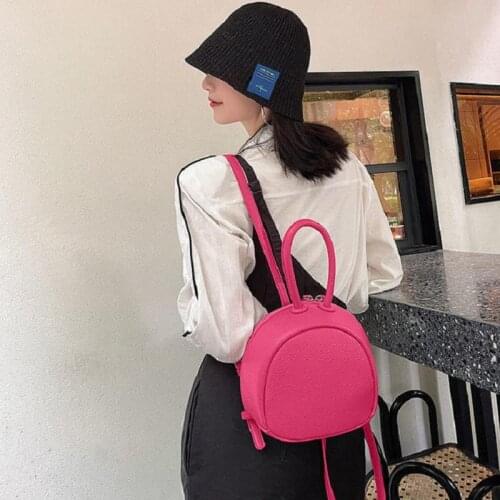 2021 Fashion Soft Leather Solid Color Handbag Womens Backpack Double Simple School Girl Travel Shoulder Messenger Bag