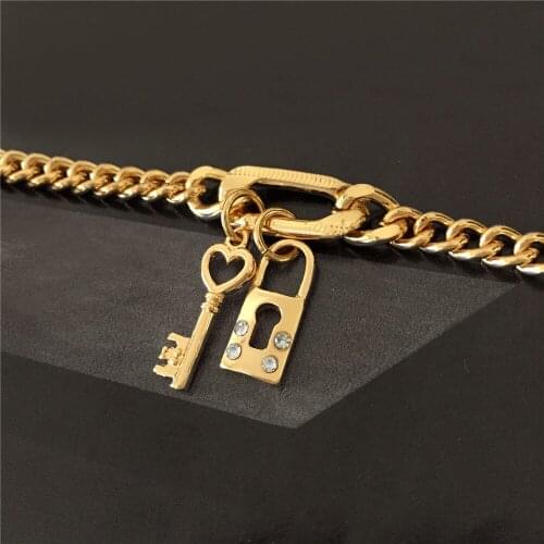 Vintage Punk Cuban Lock Pendant Bracelets Set for Women Men Alloy Metal Beaded Link Snake Chain Bangle Charm Friend Hand Jewelry