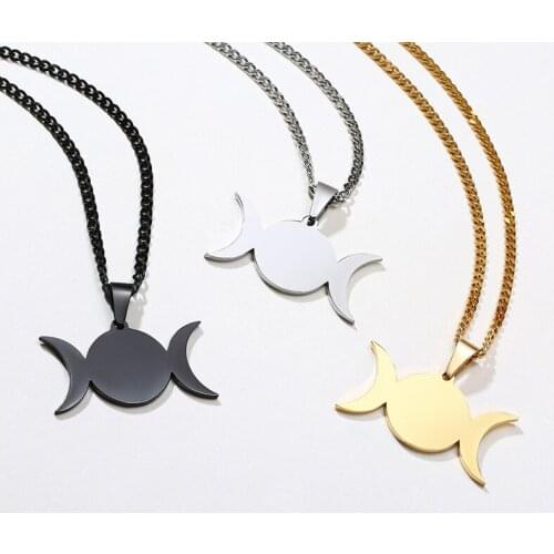 Stainless Steel Mens Necklace Moon Sun Pendant Necklace Metal Chain Punk Simple Necklaces Jewelry Best Friend Gift