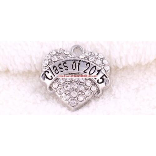 New Arrial Class of 2015 New listing 50pcs zinc studded with sparkling clear crystals Heart Pendant(P500101)