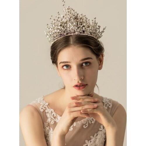 Elegant Luxury Bridal Headdress Silver Alloy Beads Crystal Rhinestone Handmade Crown Hair Hoop for Wedding Perform Studio O571