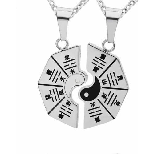 Yin Yang Necklace for Best Friend Stainless Steel Matching Promise Tai Chi Gossip Necklace for Couple Set Him Her BF GF BFF Gift
