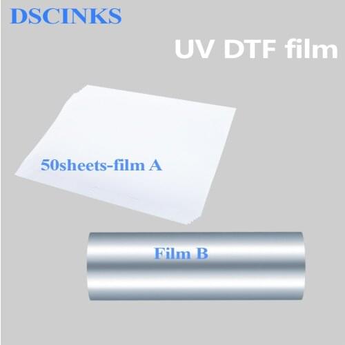 50PCS A3 uv DTF film A + 31cm*50M film B Stick to phone case metal glass Irregular Shape surface UV Transfer Film DTF printer