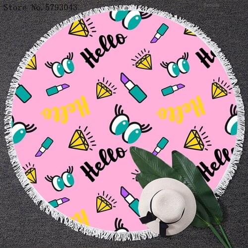 Diamond Makeup Lipstick Beach Towel Colorful Cartoon Butterfly Beach Chair Yoga Matt Swimming Cover Round Tassels Beach Towel
