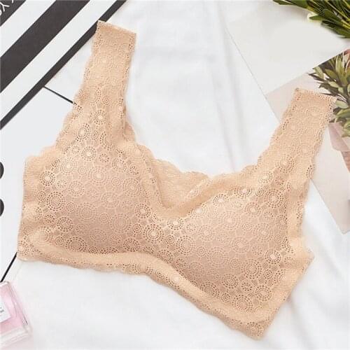 Simple Solid Color Bras Ladies Sexy Seamless No Steel Ring Gather Sleep Bra Sports Underwear New Lace Patchwork Bra For Female