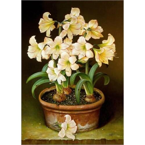 Counted Cross Stitch Kits Needlework Embroidery - Crafts 14 ct Aida DMC Color DIY Arts Handmade Home Decor - Potted Daffodils