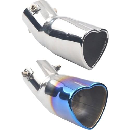 Silver/Blue Heart Shaped Universal Car Exhaust Muffler Tip Stainless Steel Pipe Chrome Exhaust Tail Muffler Tip Pipe