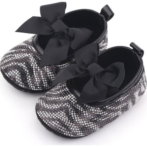 Fashion Newborn Casual Shoes Infant Baby Girls Bowknot Shoes Crystal Drill Soft Anti-slip First Walking Princess Shoes#G30