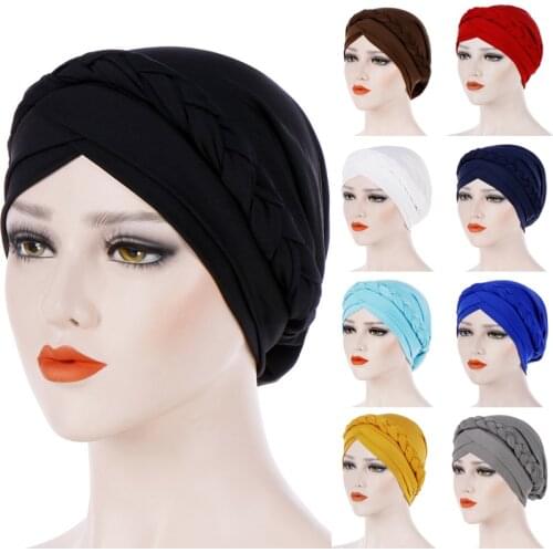 Braid Wrap Women Jersey Inner Hijab Muslim Fashion Elastic Headband Forehead Across Islamic Turban Easy Cap Chemo Hat Headwraps