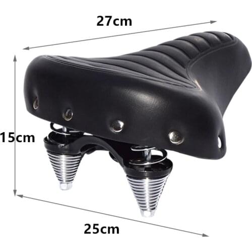 Soft Wide Thicken Bicycle Saddle Comfortable Bike Seat Vintage White Black Leather Pad Spring Shockproof Cycling Parts