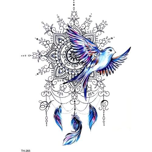 Lotus Feather Waterproof Temporary Tattoo Sticker Tatuagem Beauty Bird Tatoo Kids body Art Stickers Henna Tattoos Stickers