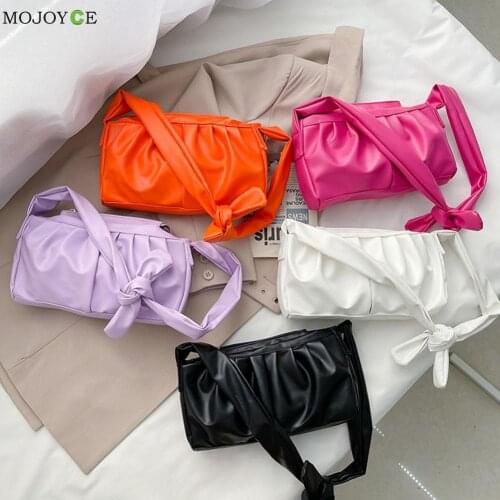 Women Pleated Shoulder Bag Vintage Ladies Small Pure Color PU Leather Handbag Dumpling Designer Totes Travel Pleated Tote