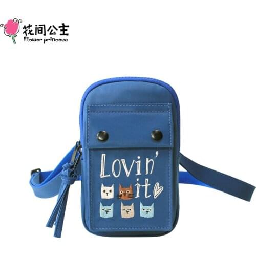 Flower Princess Lovin' it Womens Cell Phone Bag Crossbody Small Fresh Nylon 2021 New Fashion Embroidery Casual Multi-Pocket