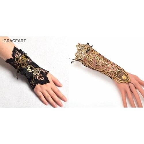 Steampunk Gloves Women Retro Black Lace Gear Cosplay Accessory