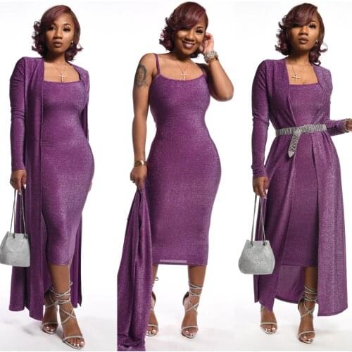 2020 Winter Spring Women Set Strap Dress+long Sleeve Long Cape Solid Two Piece Sets Tracksuits Night Club Party Outfits GL207