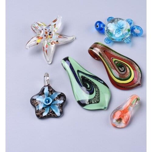 1 Bag Mixed Shapes Handmade Lampwork Pendants for necklace jewelry making DIY Decor Mixed Color,hole: 4~9mm