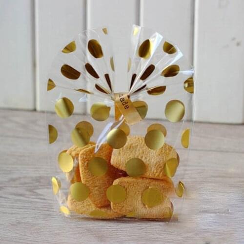100pcs White Gold Dot Plastic Bags Stand Up Candy Cookie Bag Wedding Birthday Party DIY Biscuit Bread Favor Bag Gift Wrapping