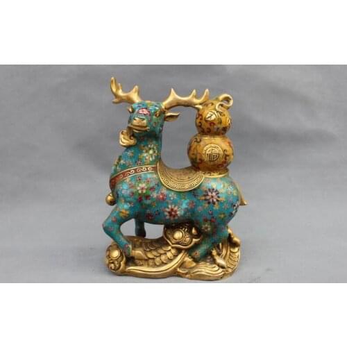 13 China Feng Shui Bronze Cloisonne Enamel Attract Wealth Deer Gourd Statue
