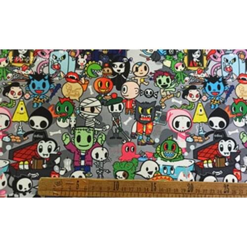 145cm Width Halloween Cartoon Unicorn Printed Canvas Fabric For Cushion Cover/Diy Handbag/Slipcover/Curtain DIY Sewing