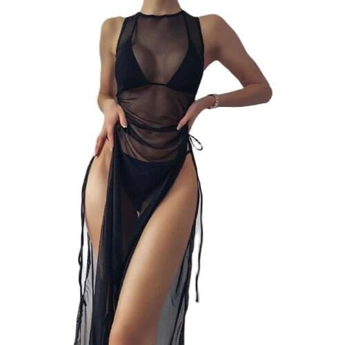2021Black 3 pieces set High neck swimwear female swimsuit cover-ups for women Skirts bikini Halter triangle bathing suit