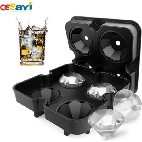 4 Hole Large Silicone Diamond Shape Ice Cube Trays with Lid Bpa Free Summer Ice Jelly Maker Mold for Whisky Cocktail Cold Drink