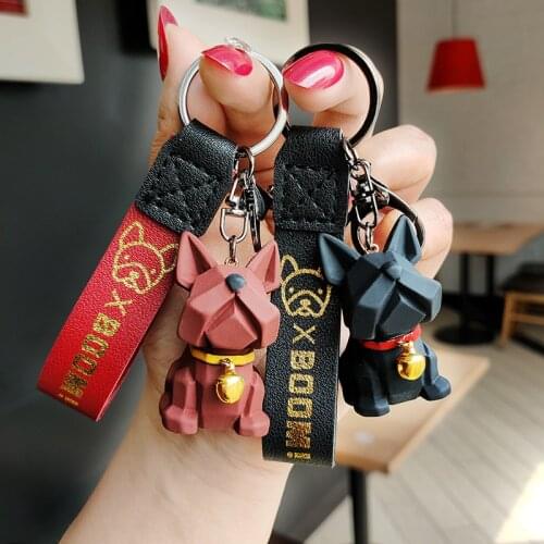 Punk French Bulldog Keychain PU Leather Cute Dog Keychains for Women Bag Pendant Jewelry Trinket Men Car Key Ring Key Chain