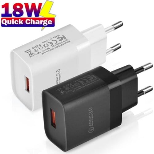 Mobile Phone Charger Quick Charge QC 3.0 18W Fast Charging EU US Plug Adapter Wall USB Charger For iPhone 11 Samsung S21 Xiaomi