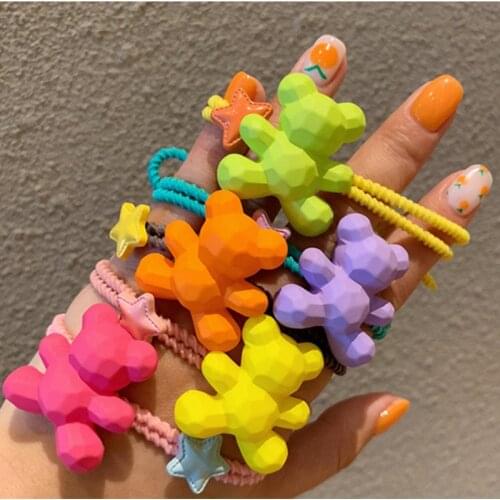 Cartoon Colorful Bear Elastic Hair Band Candy Color Scrunchies Lovely Hair Accessories For Girls Hair Tie Hair Ring Rubber Band