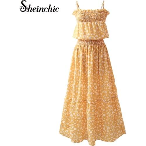 Vacation Bohemian Long Beach Dresses for Women 2021 Summer Sexy Elegant Spaghetti Strap Floral Printed Pleated Maxi Dress