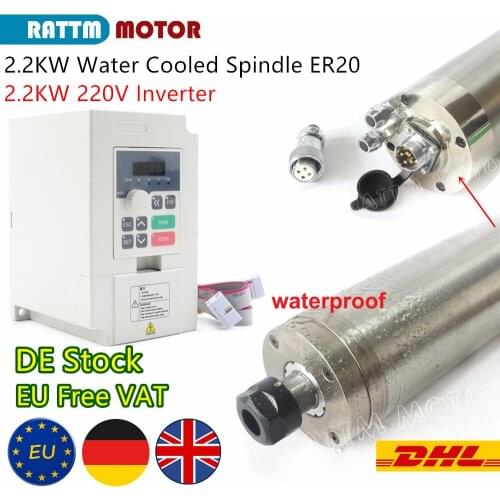 【EU Free VAT】CNC Router Kit 2.2Kw ER20 Waterproof Water Cooled Spindle Motor & 2.2KW Inverter VFD 220V for CNC Milling Machine