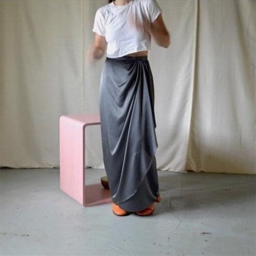 Hot Sale Grey Chiffon Long Skirt Sexy Side Slit Zipper Waistline Maxi Skirts 2019 Fashion Summer Style Saia Custom Made