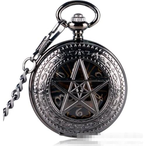 10pcs/lot Hollowed Black Star Mechanical Pocket Watch Steampunk Hand Wind Pocket Watch Wholesale