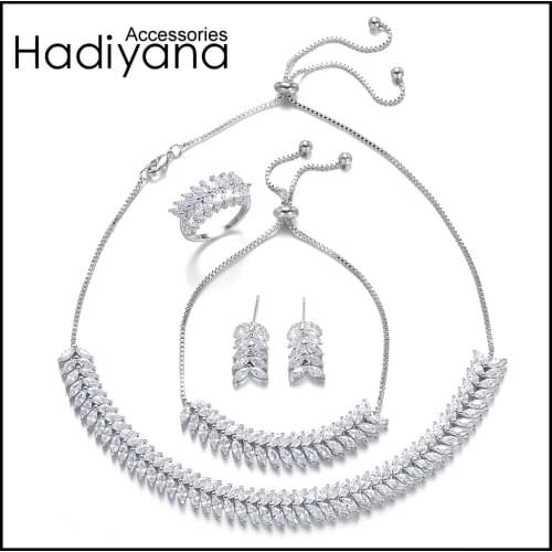 HADIYANA Stunning Cubic Zirconia Wheatear Design Choker Set For Women Luxury Wedding Party Choker Necklace 4pcs Sets CN425
