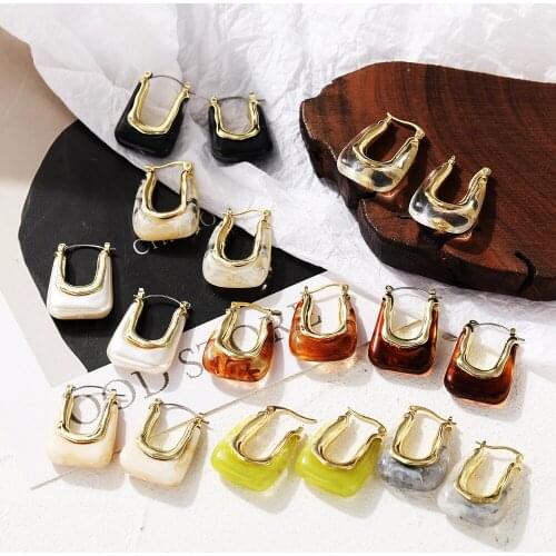 Korean Multicolor Geometric Acrylic Resin Earrings Simple U-Shaped Pendant Earrings Ladies Ladies Party Accessories