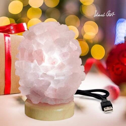 Crystal USB Rose Quartz Lamp Light Natural Led Indoor Warm Light Table Bedroom On Wood Base Decoration Bulb
