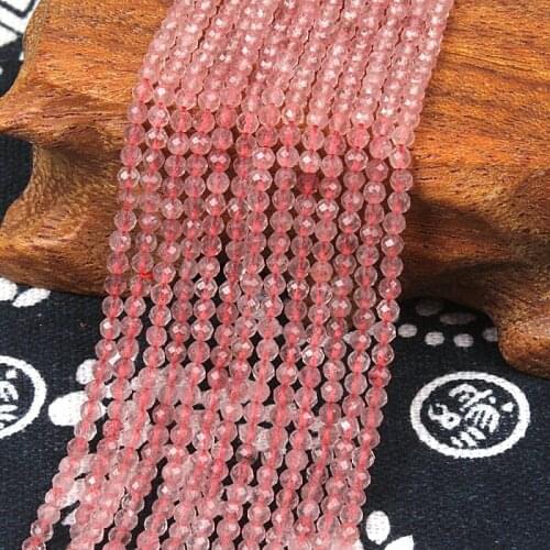 2mm 3mm Natural Strawberry Quartz Crystal Pink Gemstone Facet Round Beads DIY Accessories for Necklace Bracelet Earring Jewelry
