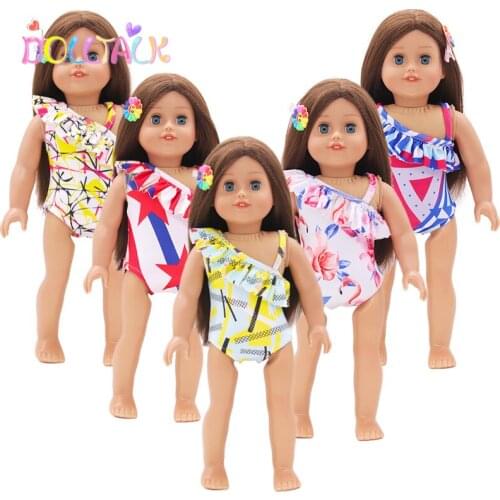 Doll Clothes Swimsuit + Hairpin Fit 43cm New Baby Doll Flamingo Swimsuit Geometric Suit For 18 Inches And Our Generation Dolls