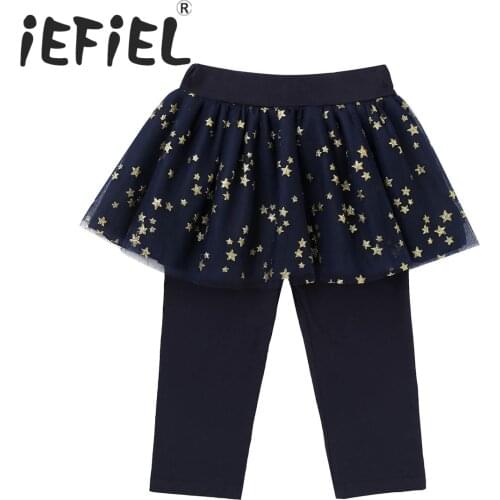 Kids Girls Leggings Skirt-Pants Toddler Girl Cropped Leggings Print Stars Pattern Tulle Skirt-pants Children Casual Cotton Pants
