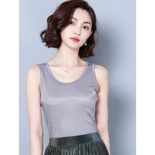 2021 Summer Women Tank Top Satin Solid Women Cami Sexy Sleeveless Vest O-Neck Casual Slim Elastic Female Tops