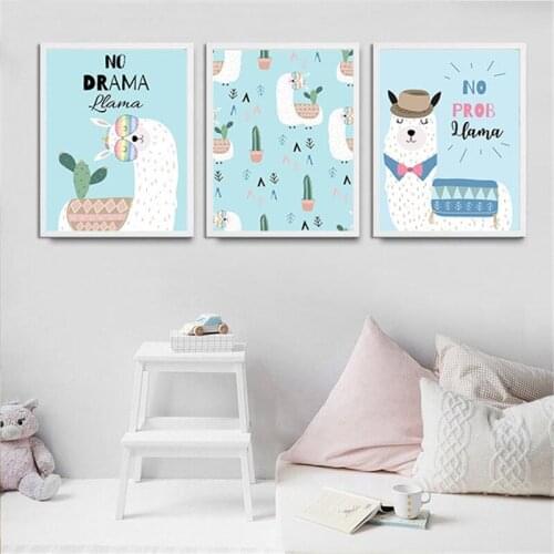 Cartoon Cute Animal Llama Home Decor Canvas Painting Baby Kids Children Bedroom Wall Art Print Poster Minimalist Picture