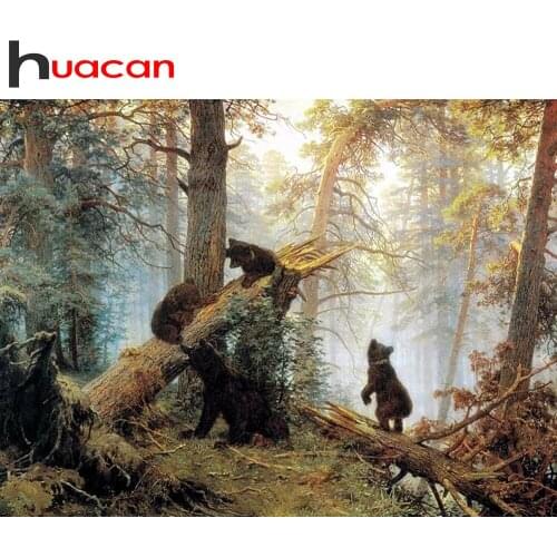 Huacan Full Square Diamond Painting Kits Cross Stitch Bear 5D DIY Diamond Embroidery Mosaic Art Animal Home Decor