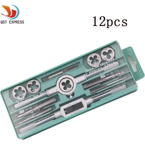 Tap and die set hardware tool hand tap wrench and die cutter metric tap set 12pcs