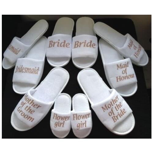 Set of 10pairs Wedding Slippers Bridesmaid Bride maid of honoer flower girl Hens Night Bachelorette Slippers party favors gifts