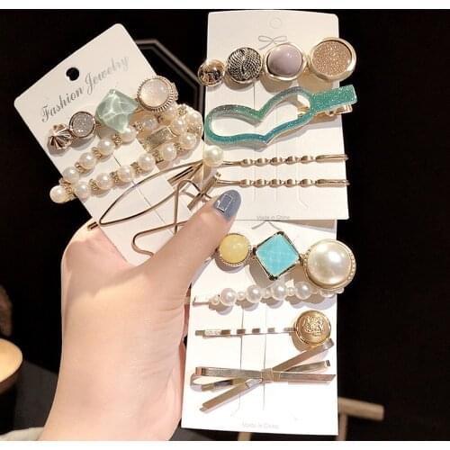 New Fashion Pearl Imitation Beads Hair Clip For Women Girls Elegant Korean Design Snap Barrette Stick Hairpin Set HairStyle