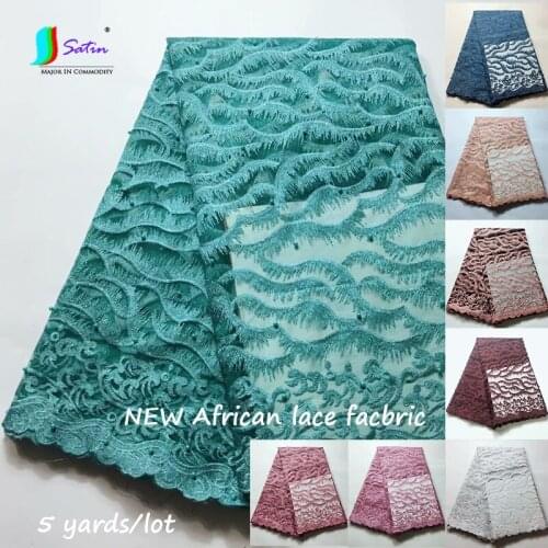2019 Latest Nigerian New African Lace Fabric High Quality Lace Mesh Embroidered Beads Wedding French Tulle Lace Fabrics A0225F