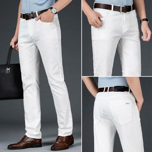 2021 New Men White Jeans Fashion Casual Classic Style Slim Fit Soft Trousers Male Brand Advanced Stretch Pants